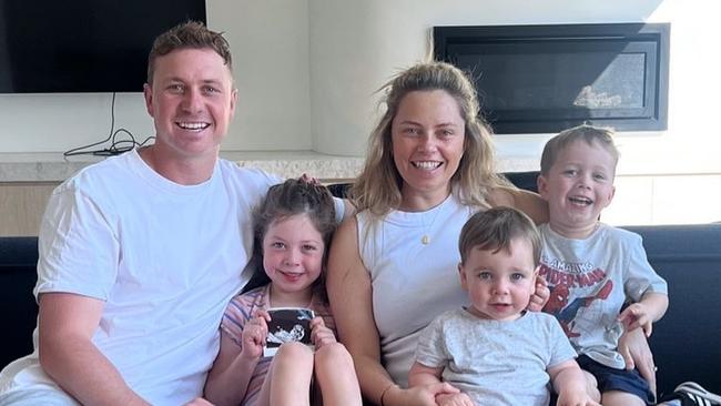 Mitch and Demi Duncan’s pregnanancy announcement with Scarlet, 6, Ollie, 3 and Archie 1.