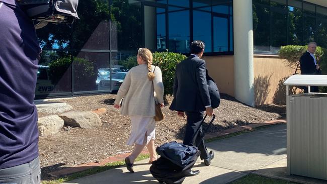 Convicted drug trafficker Phaedra Joy Barrett (left) with her barrister Lincoln Crowley leaving Maroochydore District Court. Photo: Maddie Manwaring