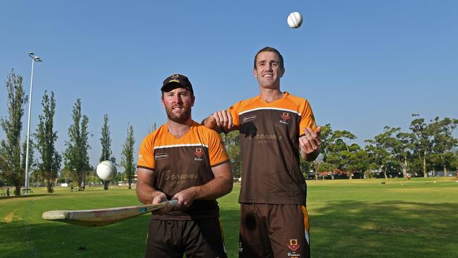 Kensington Cricket Club stars Jake Brown and Elliot Opie at the Browns’ home. Picture: Tom Huntley