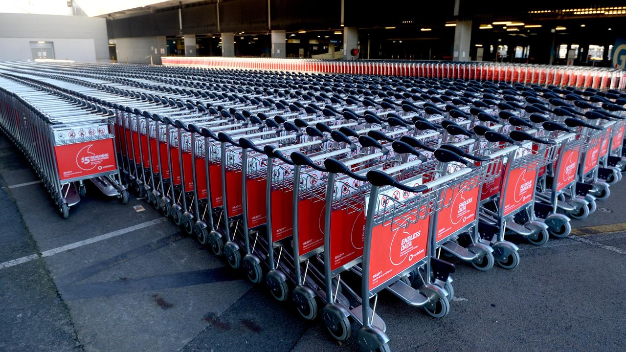 Keep your baggage trolleys away from the baggage carousels. Picture: NCA NewsWire/Jeremy Piper