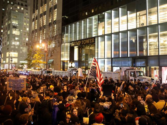 Hundreds of protestors rally against Donald Trump outside of Trump Tower, November 9, 2016 in New York City. Picture: AFP