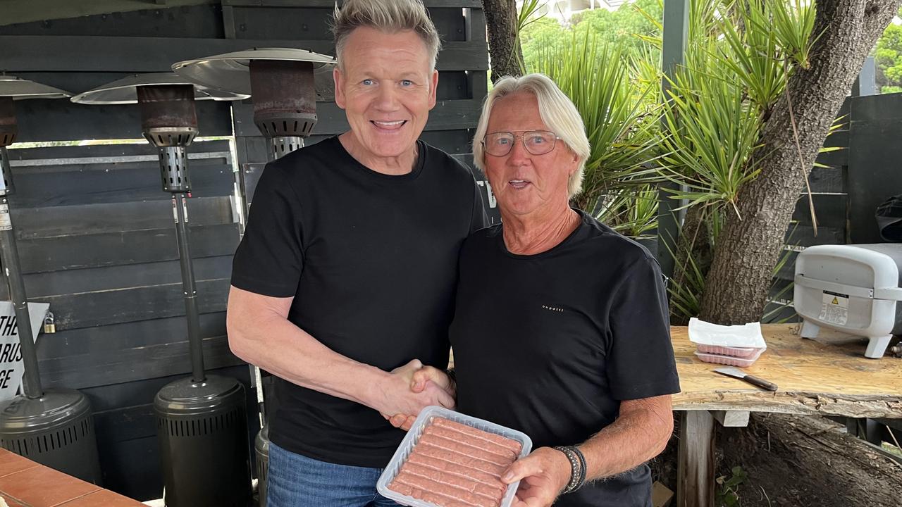 Celebrity chef Gordon Ramsay with Lorne Aquatic and Angling Club vice commodore Ric Addison. Photo: Supplied.