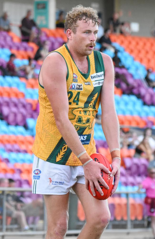 St Mary's vice captain Jackson Calder scored nine goals against Darwin Buffaloes in Round 9 of the 2023-24 NTFL season. Picture: Tymunna Clements / AFLNT Media