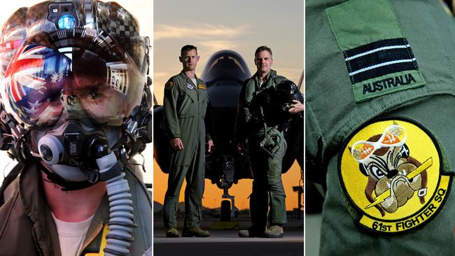 Australian Pilots training in the F35 fighter Jets Luke Airforce Base in Phoenix Arizona. Squadron leader Wing Commander Darren Clare (R) and Flight Lieutenant â€œDamoâ€ . Pic Nathan Edwards