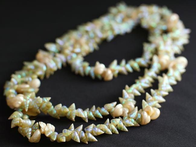 A maireener shell necklace crafted by Jeanette James. Picture: Richard Jupe