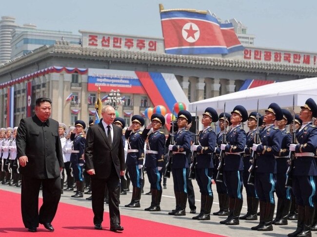 North Kkorea's Kim Jung Un meets with Russia's Vladimir Putin in Pyongyang. AFP