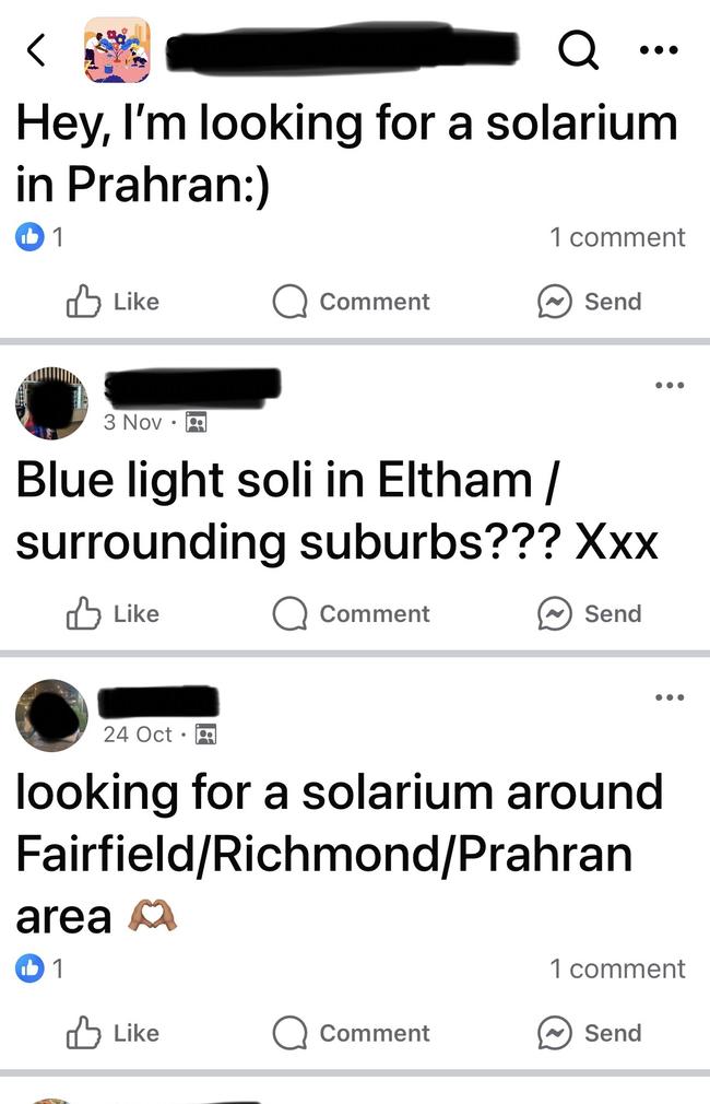 Typically, people post inquiries about whether there are solariums in their local areas. Picture: Supplied