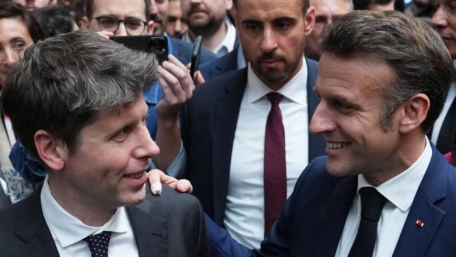 Altman with French President Emmanuel Macron at an AI Summit in Paris this past week. Picture: Aurelien Morissard/Pool/ AFP