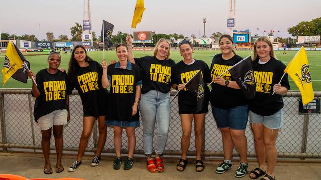 Jabiru Bombers Football club – proud to be Tigers – as thousands of fans gathered for the AFLW Dreamtime game between Richmond and Essendon in Darwin. Picture: Pema Tamang Pakhrin