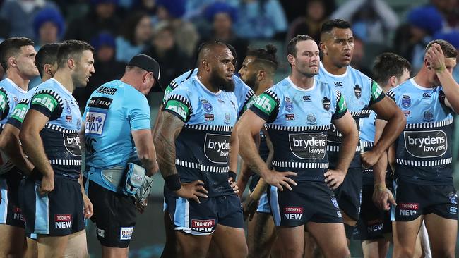 NSW players dejected during their loss in State of Origin I. Picture: Brett Costello