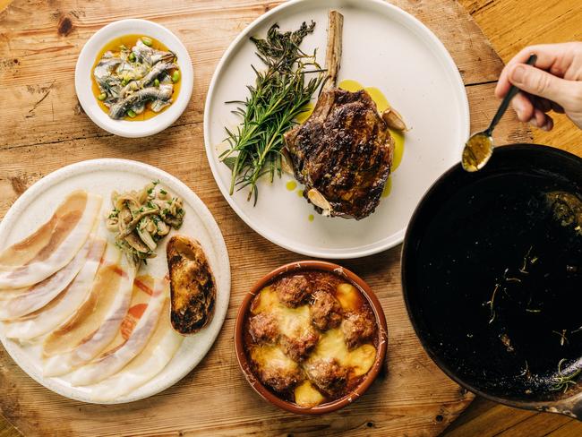 Menu highlights from the Tasman’s signature restaurant Peppina - including pickled sardines with fennel agrodolce, dry-aged rib eye and Fork it Farm Lonza. Picture: Adam Gibson.