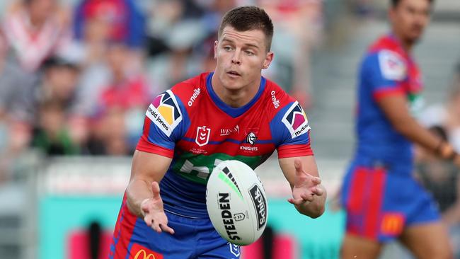 Knights hooker Jayden Brailey suffered a torn ACL in the Knights round two clash against Wests Tigers. Picture: Getty Images