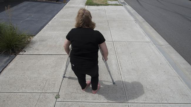 Suheyla Karabiyak says she lives with daily pain after tripping on a footpath in Meadow Heights in 2018. Picture: Rob Leeson.