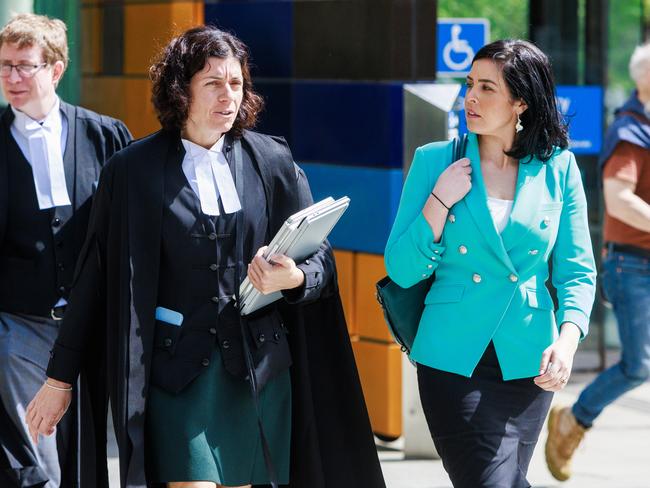 Moira Deeming leaves court with her barrister Sue Chrysanthou SC. Picture: Aaron Francis