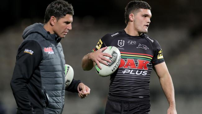 In-demand Penrith assistant Trent Barrett has a huge fan Panthers’ star Nathan Cleary. Picture: Getty Images