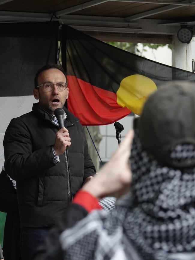 Greens leader Adam Bandt addresses the crowd at a Free Palestine Rally in Melbourne. Picture: NCA NewsWire / Valeriu Campan