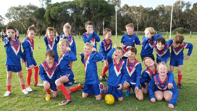 South Barwon McCann under-9 football team pull their funniest faces. Picture: Mark Wilson