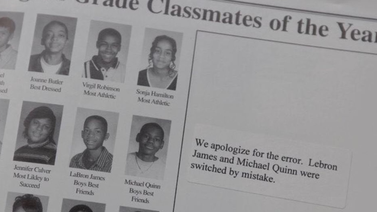 The longer you look at LeBron James' eighth grade yearbook photo, the more confusing it becomes.