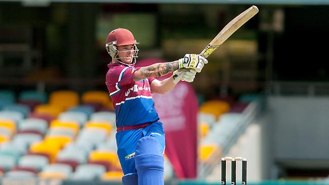 Mackay Whitsundays Nitros' opener Mitchell English hooks the ball on his way to 44 in the Bulls Masters Country Challenge final against Far North Fusion at the Gabba on Wednesday, December 27.