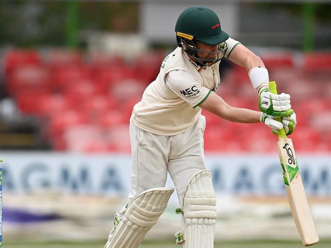 LEICESTER, ENGLAND - SEPTEMBER 21: Sam Evans of Leicestershire is bowled by Ethan Bamber of Middlesex during day two of the LV= Insurance County Championship match between Leicestershire and Middlesex at Uptonsteel County Ground on September 21, 2022 in Leicester, England. (Photo by Gareth Copley/Getty Images)