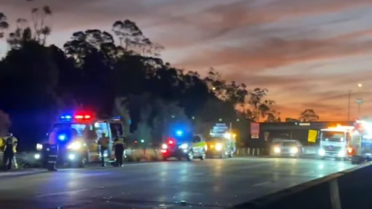 Scene of an accident on the M1 in Pimpama which involved a stolen vehicle. Picture: Nine Gold Coast News.