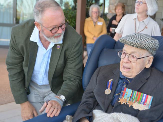 Anzac day service and Joffre Bell's 105th birthday celebration.