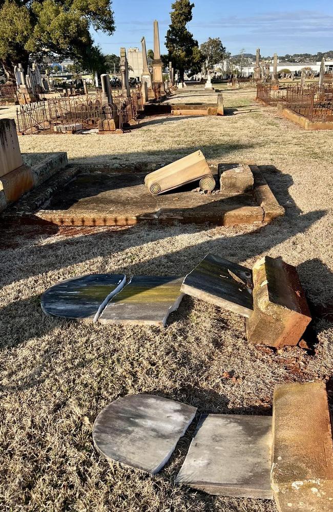 Damaged gravestones at a Toowoomba cemetery. Picture: Facebook