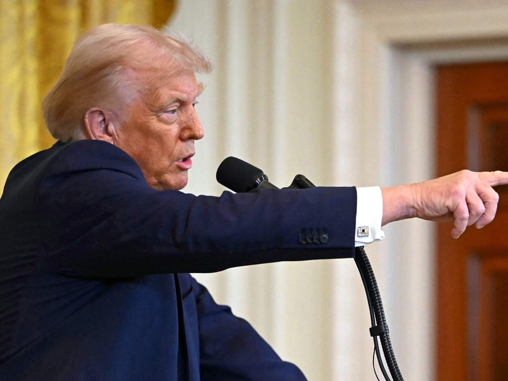 Mr Trump took questions with Israeli PM Benjamin Netanyahu. Picture: Andrew Caballero-Reynolds/AFP