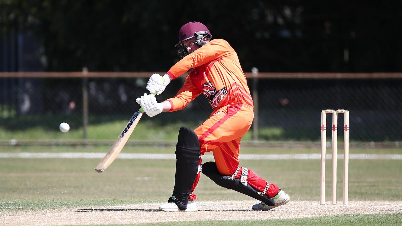 Badgers' Angus Warnock bats in the T20 Barrier Reef Big Bash cricket match between the Designer First Homes Dare Devils and the Piccones Badgers, held at Griffiths Park, Manunda. Picture: Brendan Radke