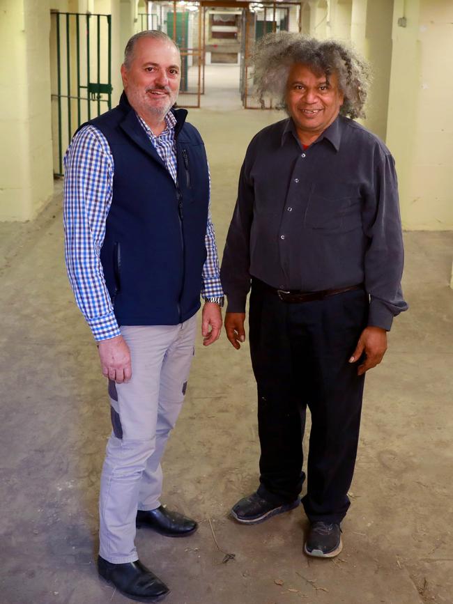 Deerubbin Local Aboriginal Land Council CEO Stephen Wright and senior land council member Graham Davis-King at the old gaol last week. Picture: AAP/Angelo Velardo