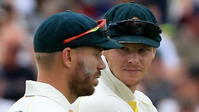 David Warner (left) and Steve Smith will soon return to Sheffield Shield cricket with NSW. Picture: AFP