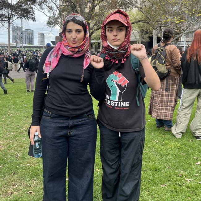 Renee Nayef (left) at the anti-war, anti-Israel protest on Wednesday. Picture: Instagram