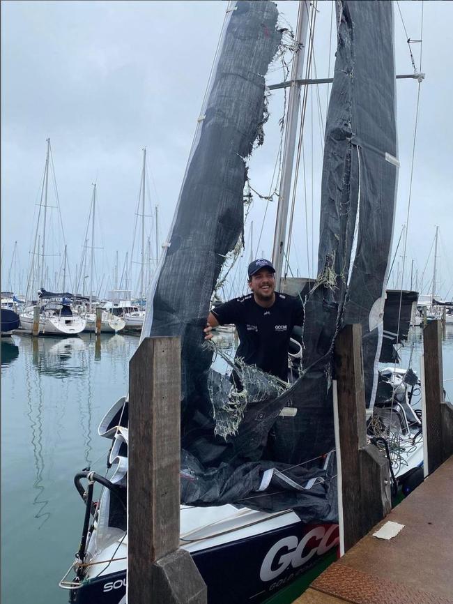 Xavier Doerr’s damaged yacht at Fremantle on June 9 Picture: Instagram