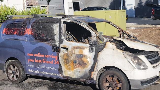 Macarthur Pets van allegedly firebombed on Central Hills Dr, Gregory Hills. Picture: Macarthur Pets