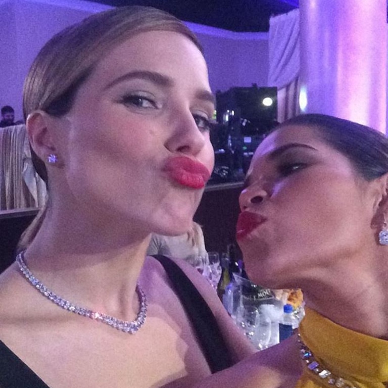 America Ferrera ... "Making out with another #NBCsister @sophiabush #presenterlove @goldenglobes" Picture: Instagram