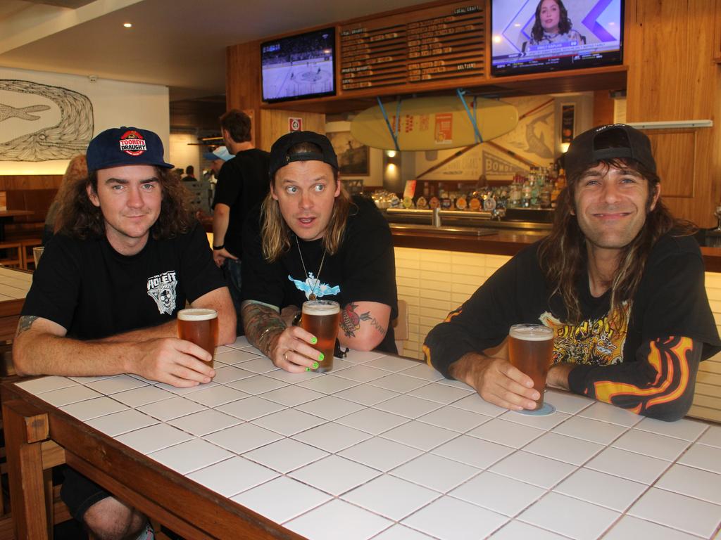 Aussie rockers Dune Rats have made a triumphant return to the iconic Beach Road Hotel in Bondi. (L-R) BC Michaels, Danny Beaus, Brett Jansch. Picture: Clareese Packer / NewsWire.