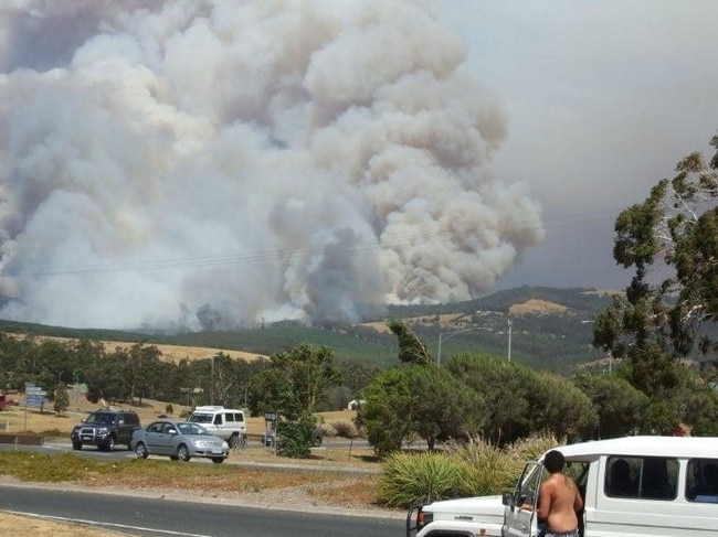 The 2009 Black Saturday bushfire in Churchill, not long after it started. Picture: Supplied