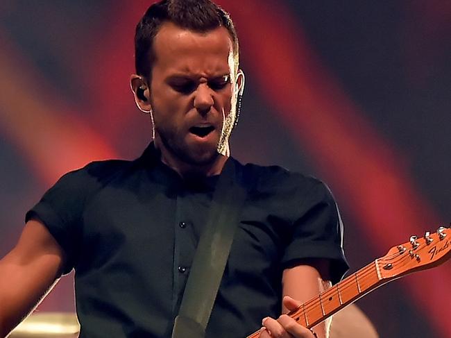 INDIO, CA - APRIL 22: Musicians Anthony Gonzalez (L) and Loic Maurin of M83 perform onstage during day 1 of the 2016 Coachella Valley Music & Arts Festival Weekend 2 at the Empire Polo Club on April 22, 2016 in Indio, California. (Photo by Kevin Winter/Getty Images for Coachella)