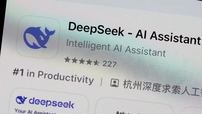 The DeepSeek app is displayed on an iPhone screen. Picture: Getty Images