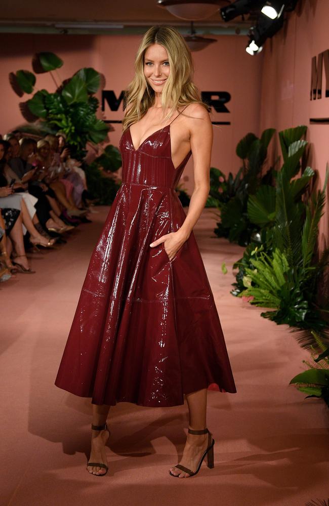 Jennifer Hawkins walked the runway in Alex Perry. Picture: Dan Himbrechts/AAP