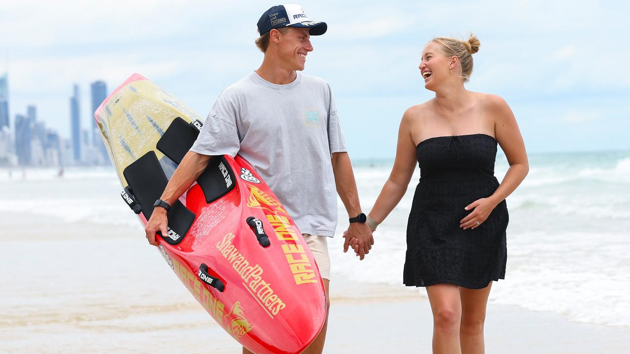 Matt Bevilacqua and Brielle Cooper are eagerly awaiting the arrival of their first baby. Picture: Adam Head