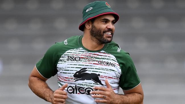 South Sydney Rabbitohs player Greg Inglis takes part in a team training session at Redfern Oval in Sydney, Thursday, February 21, 2019. (AAP Image/Dan Himbrechts) NO ARCHIVING