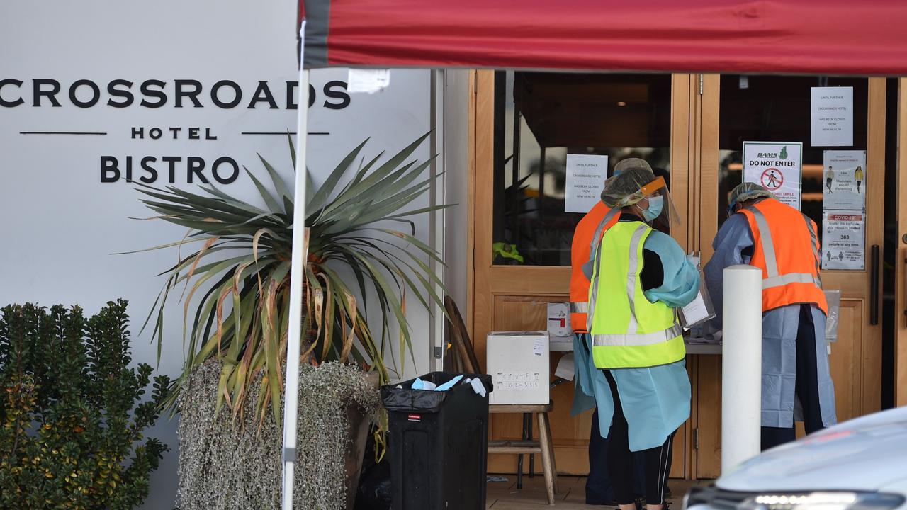 Medical workers at the coronavirus testing station at the Crossroads Hotel. Picture: Peter Parks/AFP