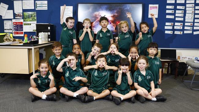 My First Year 2024: Trinity Anglican School Kewarra Beach: prep Prep T: back: William, Noah, Logan, Athena, Alexina; middle: George, Daniella, Rafi, Aubrey, Makenzie, Coco; front: Lorena, Caleb, Cooper, Ella, Paige. Absent: Shakira. Picture: Brendan Radke