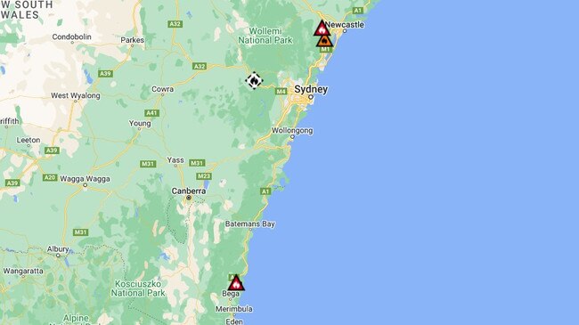 The three fires causing most concern in NSW as of Tuesday afternoon. Picture: NSW Rural Fire Service