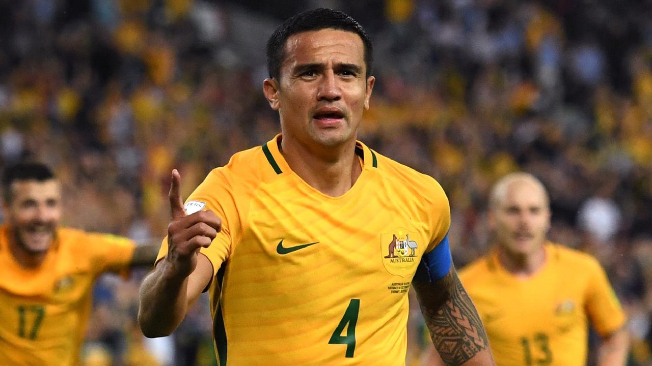 Tim Cahill celebrates scoring for Australia against Syria in last year’s World Cup qualifier in Sydney.