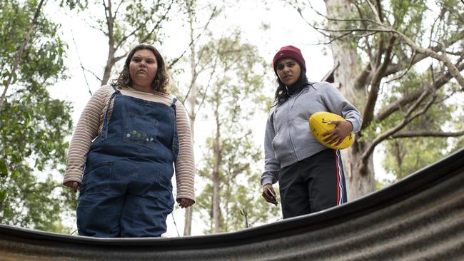 Deadloch stars Tasmania’s Kartanya Maynard as Miranda Hoskins and Leonie Whyman as Tammy Hampson. Picture: Supplied.