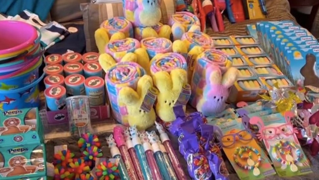 The mother fills Easter baskets for her ten kids with all sorts of goodies. Picture: YouTube/@doughertydozen