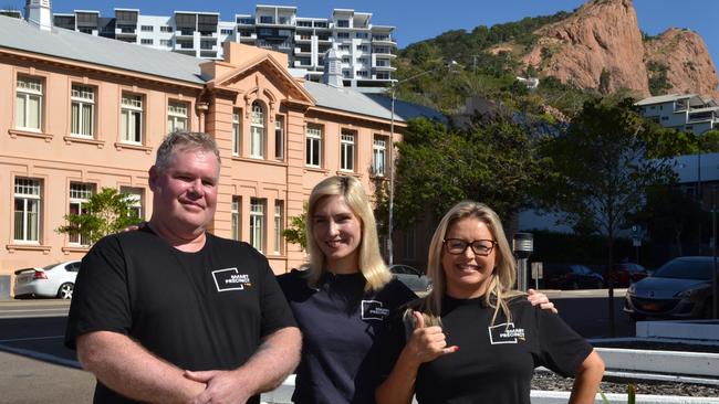 Start-up Onramp graduates Ivan Brewer and Cassandra Cazzulino (right) with Smart Precinct NQ course co-ordinator Dr Lydia Canovas.