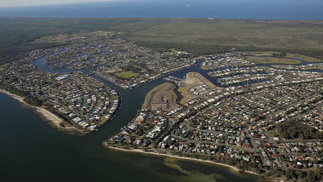 QM Properties’ Pacific Harbour at Bribie Island with the Golf Course Estate site in the distance. Taken in 2015.